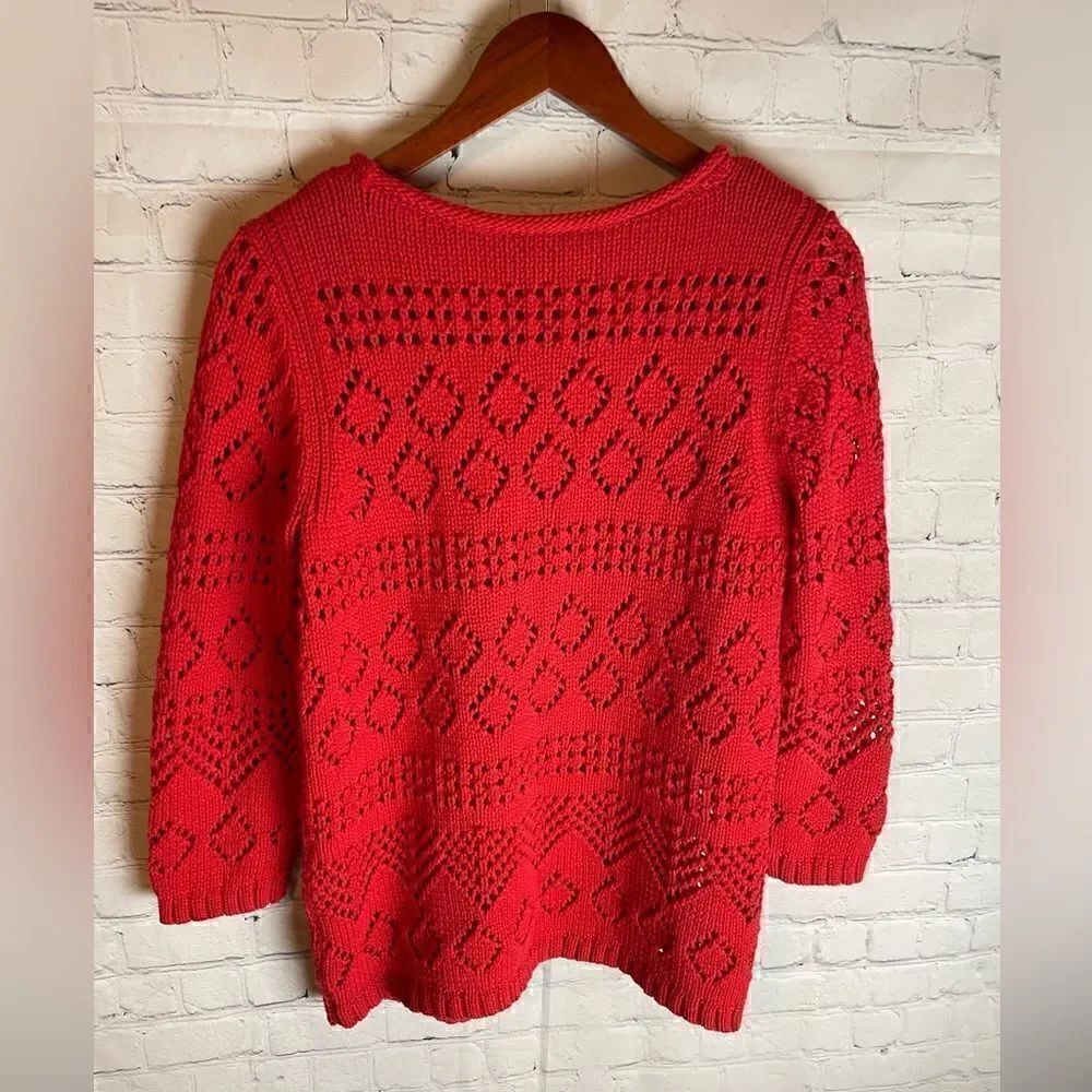 Talbots Pointelle Sweater Red Size Medium - Picture 7 of 9